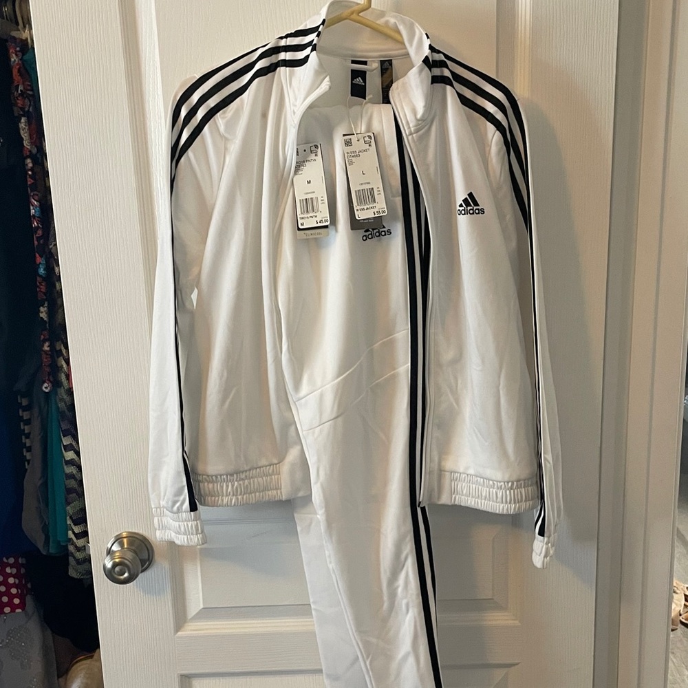 White Crisp Adidas track suit set!